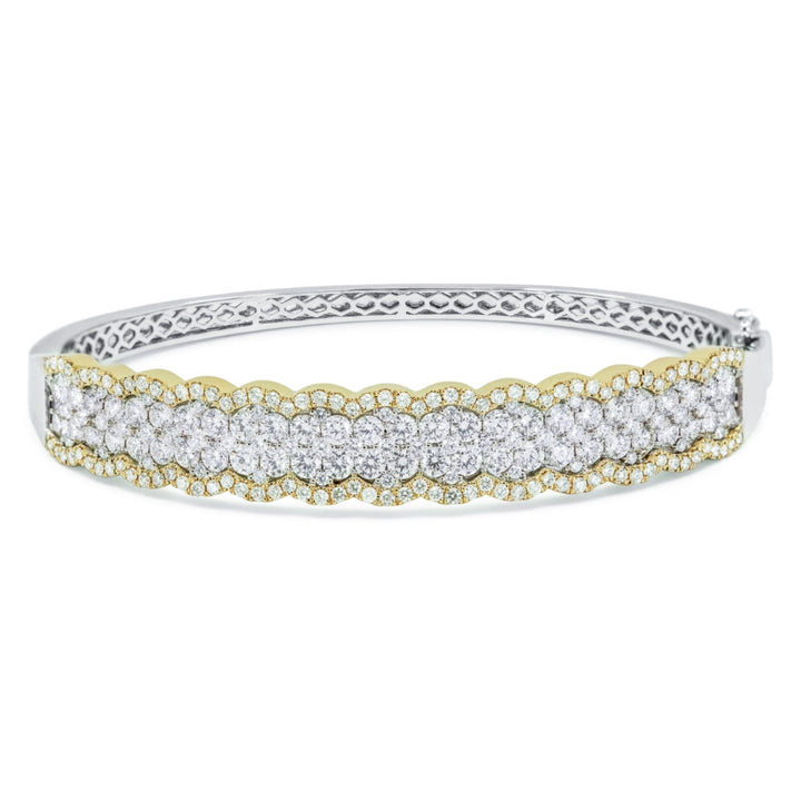 Beautiful Hand Crafted 14K Two Tone Gold White Diamond Milano Collection Bangle