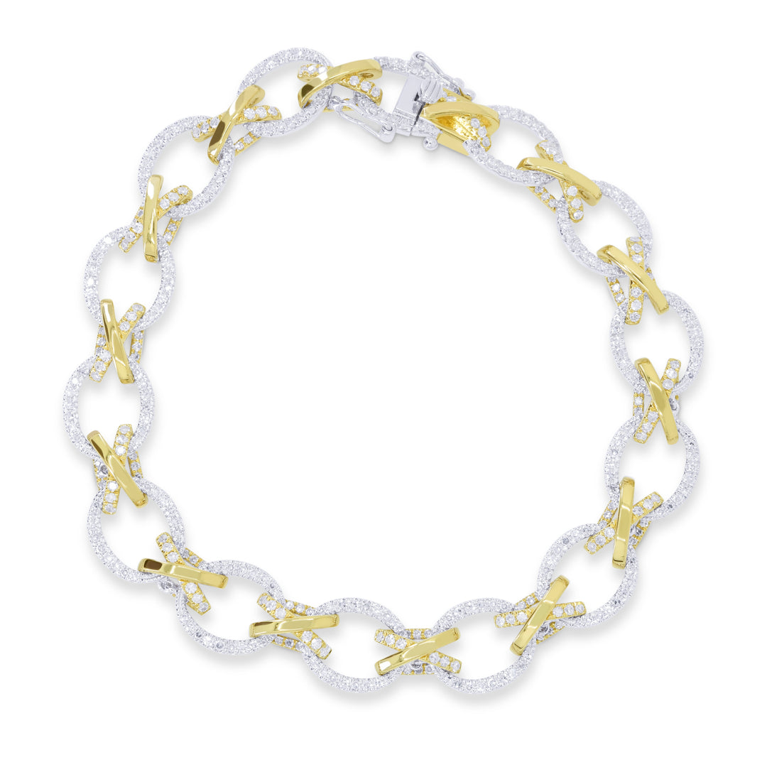 Beautiful Hand Crafted 14K Two Tone Gold White Diamond Milano Collection Bracelet