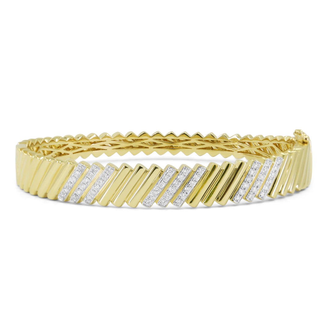 Beautiful Hand Crafted 14K Yellow Gold White Diamond Milano Collection Bangle