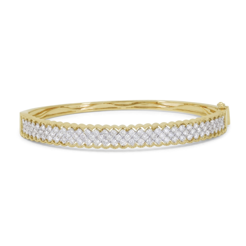 Beautiful Hand Crafted 14K Two Tone Gold White Diamond Milano Collection Bangle