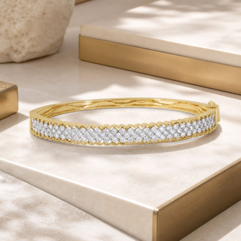 B1221 - 14K Two Tone Gold Diamond Bangle