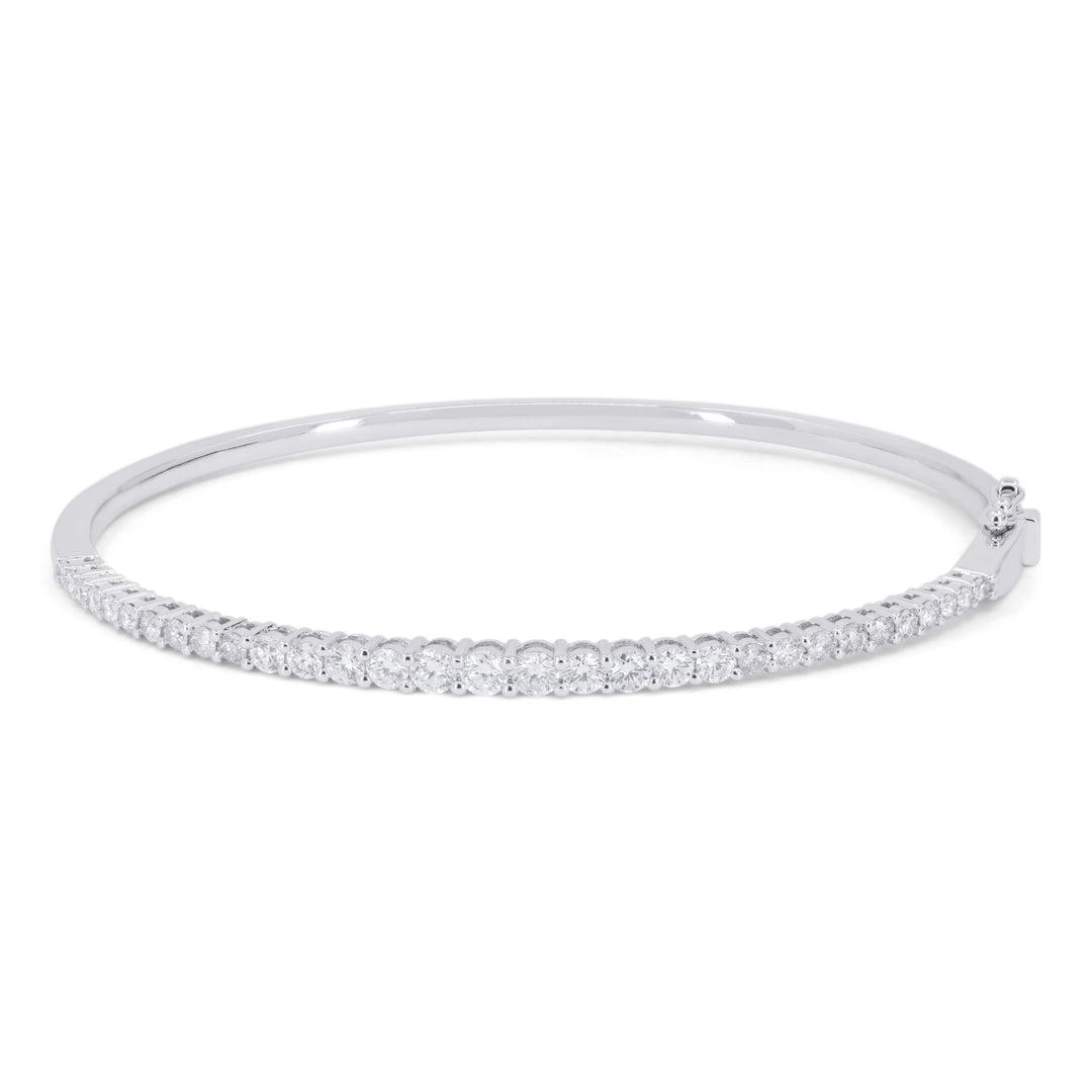 Beautiful Hand Crafted 14K White Gold White Diamond Milano Collection Bangle