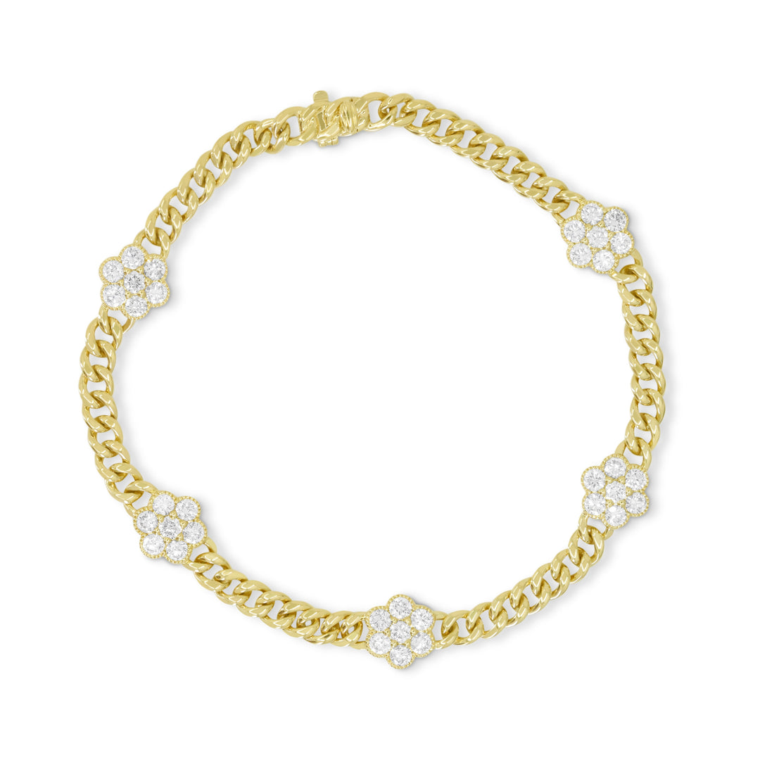 Beautiful Hand Crafted 14K Yellow Gold White Diamond Milano Collection Bracelet