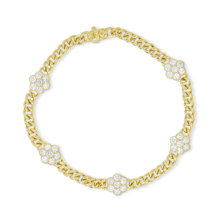 Beautiful Hand Crafted 14K Yellow Gold White Diamond Milano Collection Bracelet