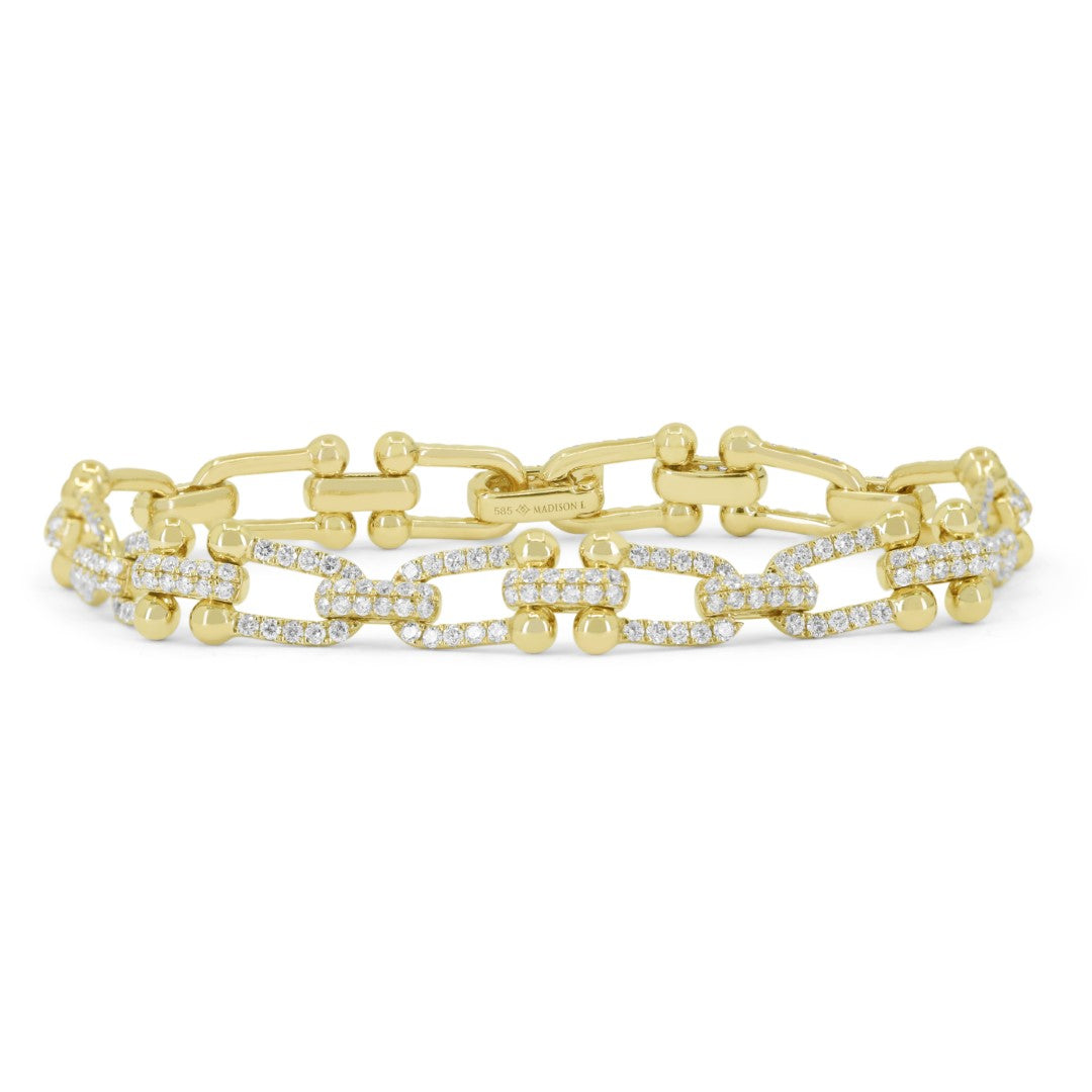 Beautiful Hand Crafted 14K Yellow Gold White Diamond Milano Collection Bracelet