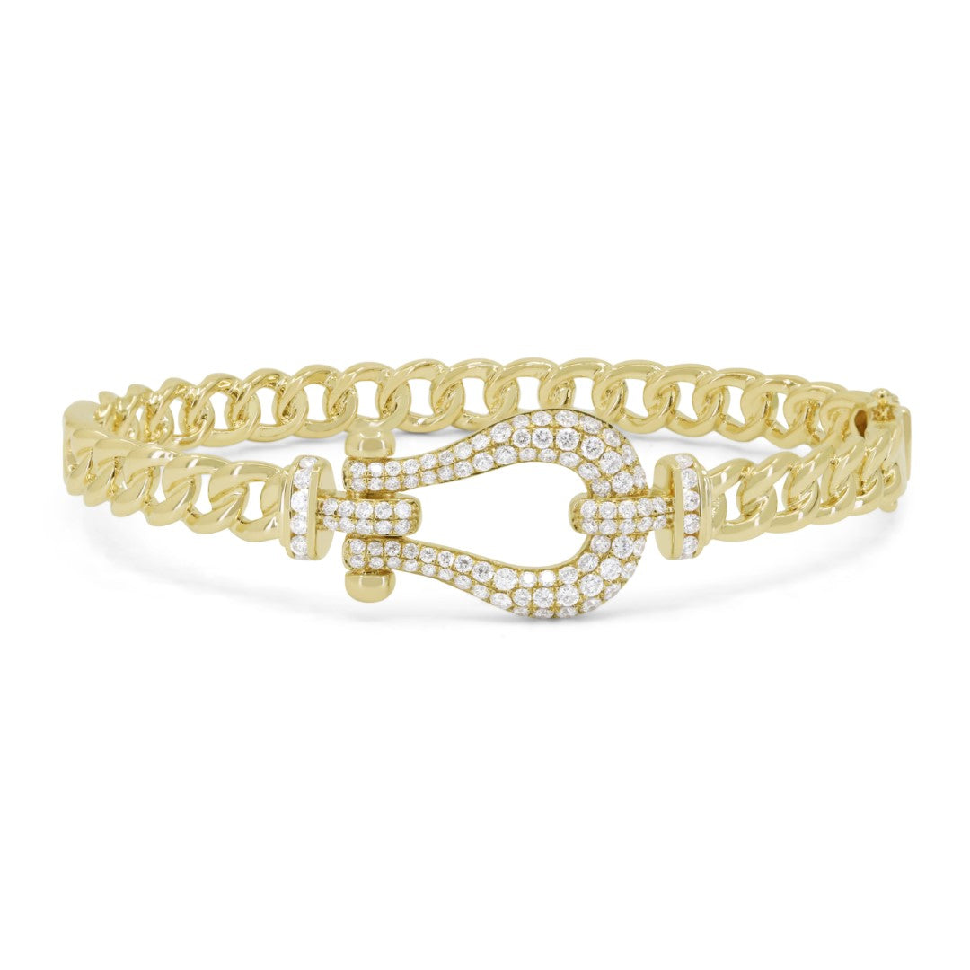 Beautiful Hand Crafted 14K Yellow Gold White Diamond Milano Collection Bangle