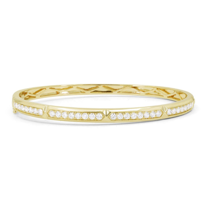 Beautiful Hand Crafted 14K Yellow Gold White Diamond Milano Collection Bangle