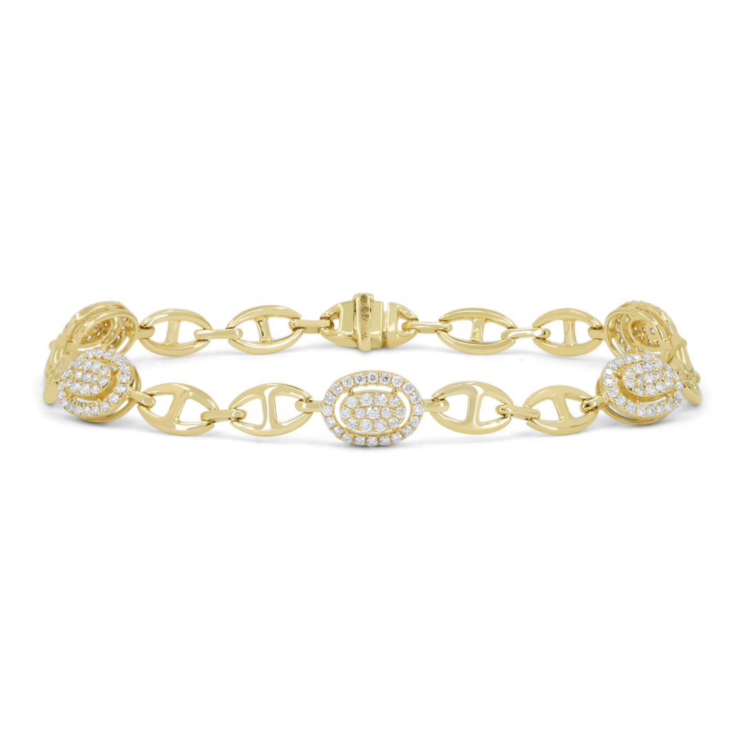 Beautiful Hand Crafted 14K Yellow Gold White Diamond Milano Collection Bracelet