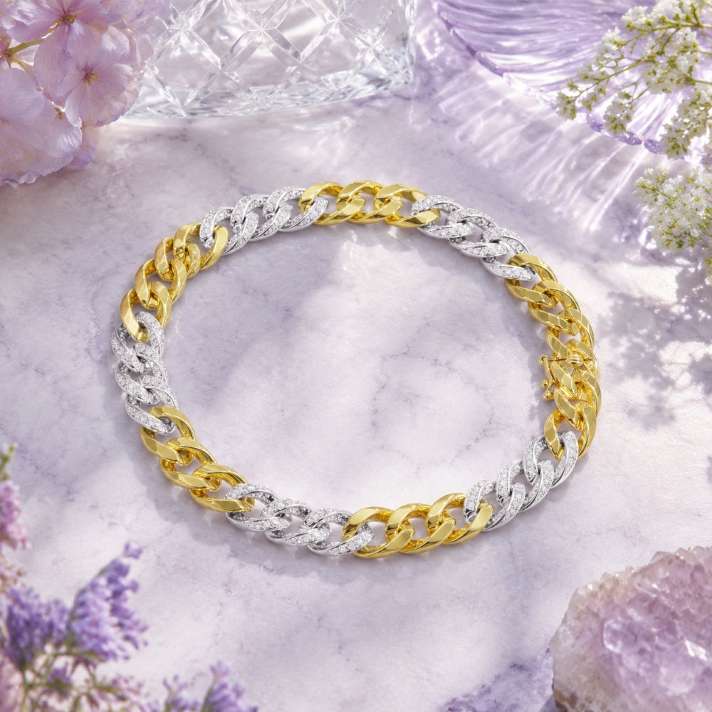 B1244 - 14K Two Tone Gold Diamond Paperclip Bracelet