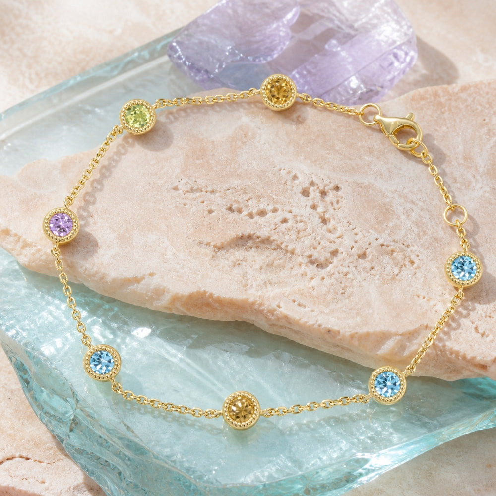 B1247 - 14K Yellow Gold Multi Colored Sapphire & Sapphire Bracelet