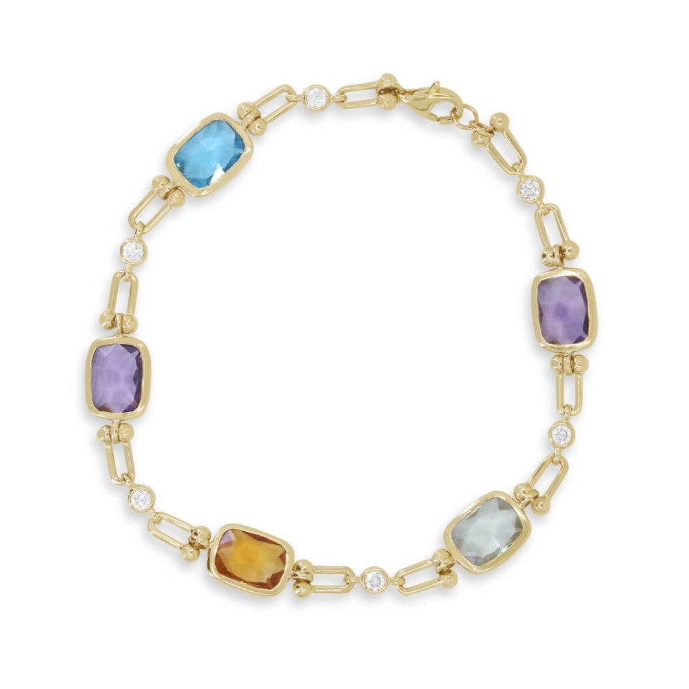 Beautiful Hand Crafted 14K Yellow Gold 6X8MM Sapphire And Diamond Essentials Collection Bracelet