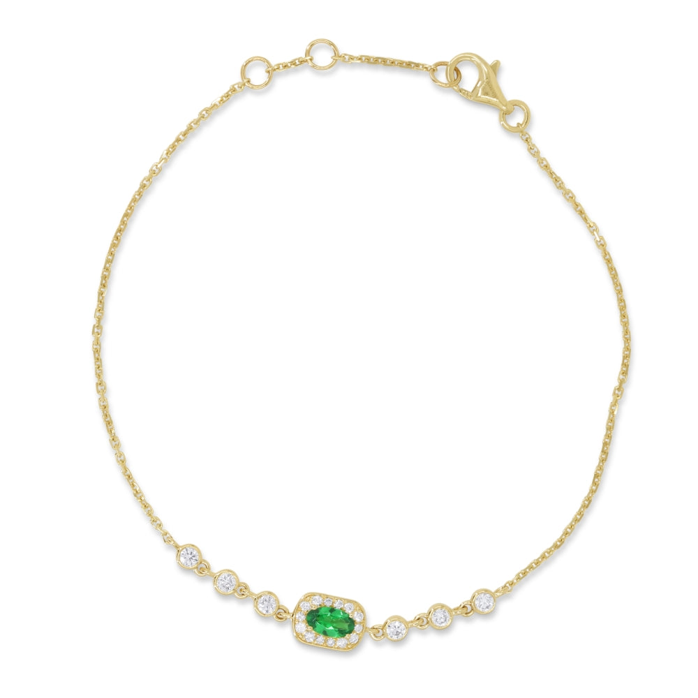 Beautiful Hand Crafted 14K Yellow Gold 3X5MM Tsavorite And Diamond Arianna Collection Bracelet