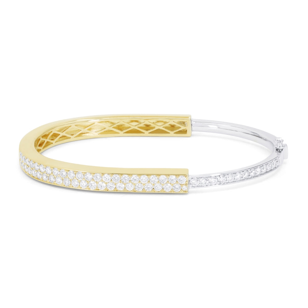 Beautiful Hand Crafted 14K Two Tone Gold White Diamond Milano Collection Bangle