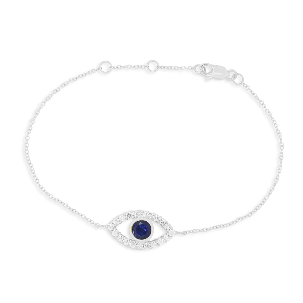 Beautiful Hand Crafted 14K White Gold 5MM Created Sapphire And Diamond Essentials Collection Bracelet