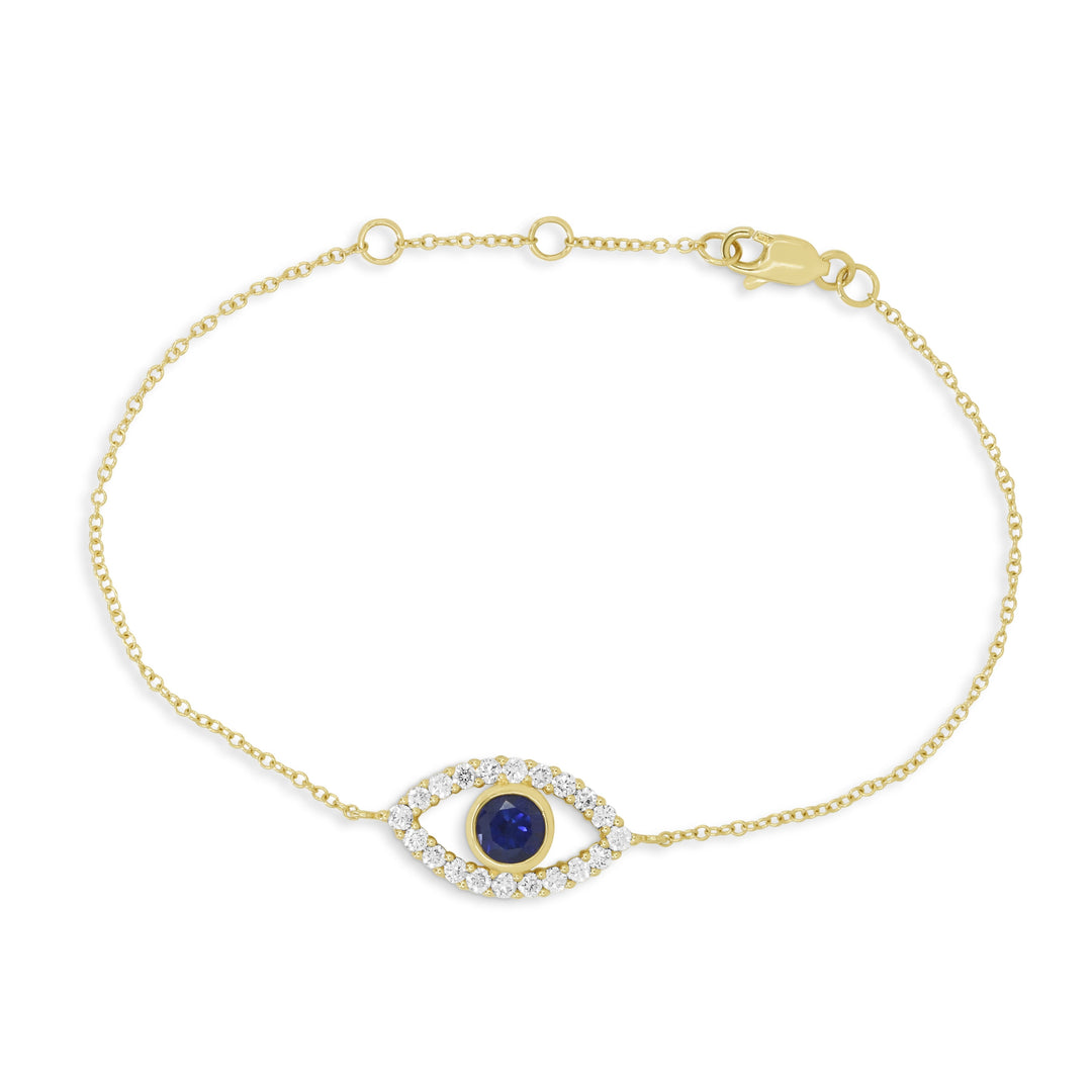 Beautiful Hand Crafted 14K Yellow Gold 5MM Created Sapphire And Diamond Essentials Collection Bracelet