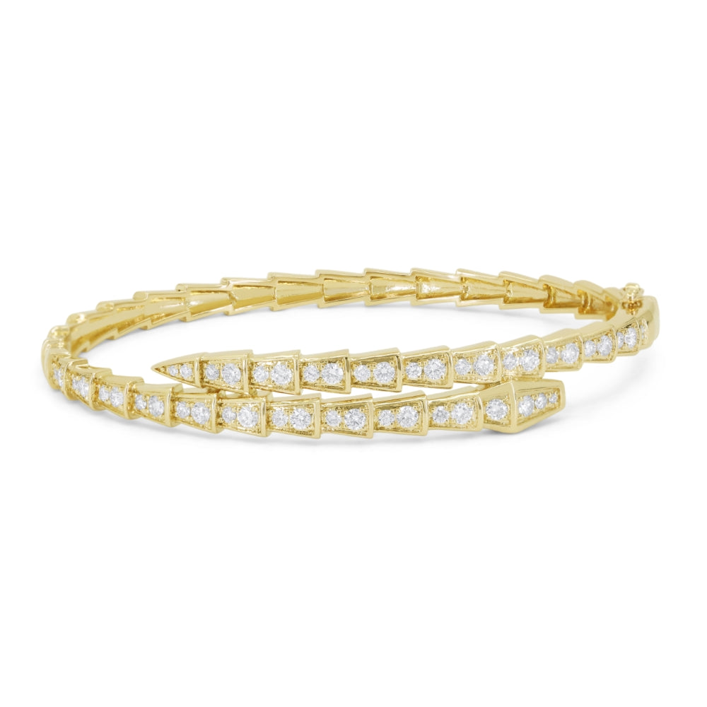 Beautiful Hand Crafted 14K Yellow Gold White Diamond Milano Collection Bangle