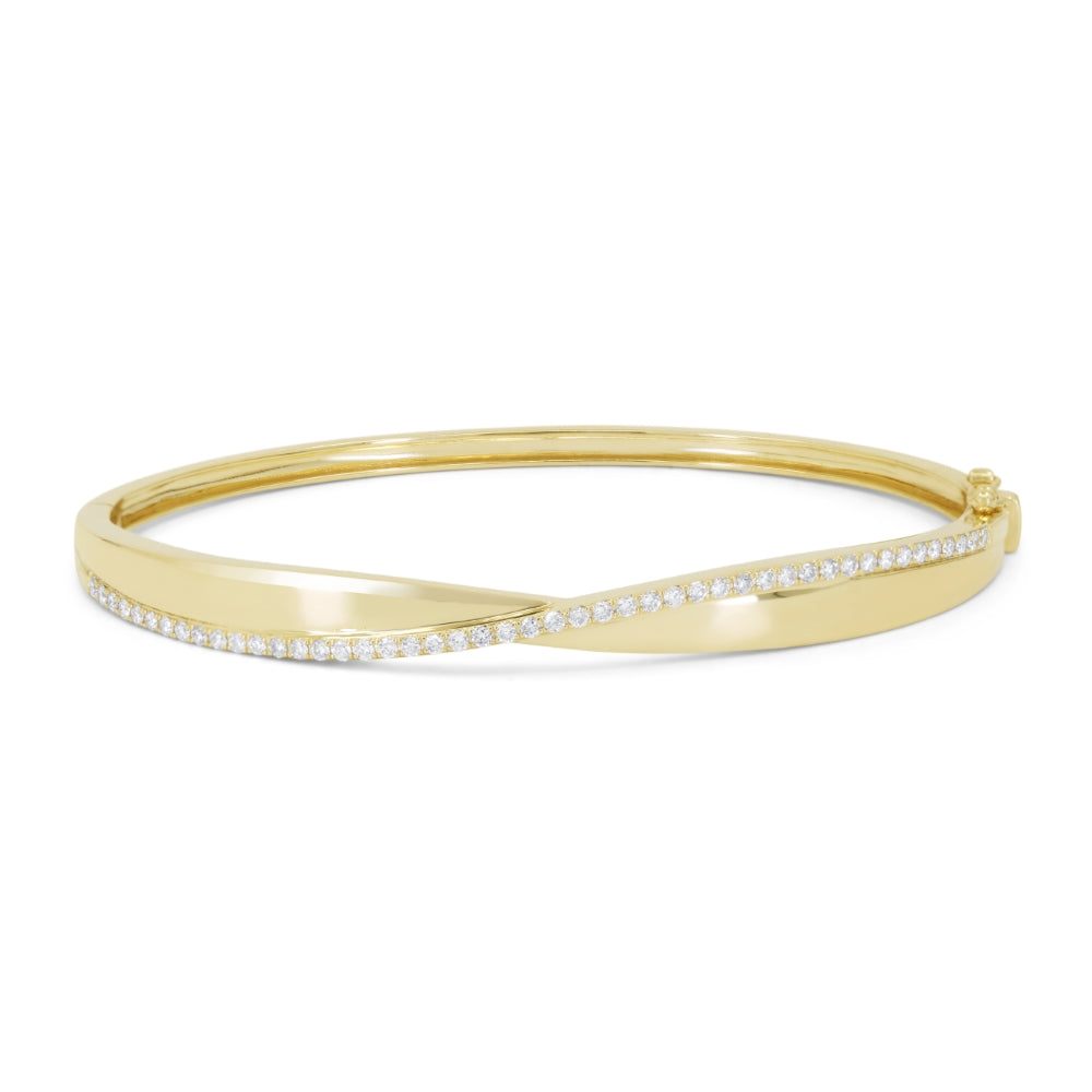 Beautiful Hand Crafted 14K Yellow Gold White Diamond Milano Collection Bangle