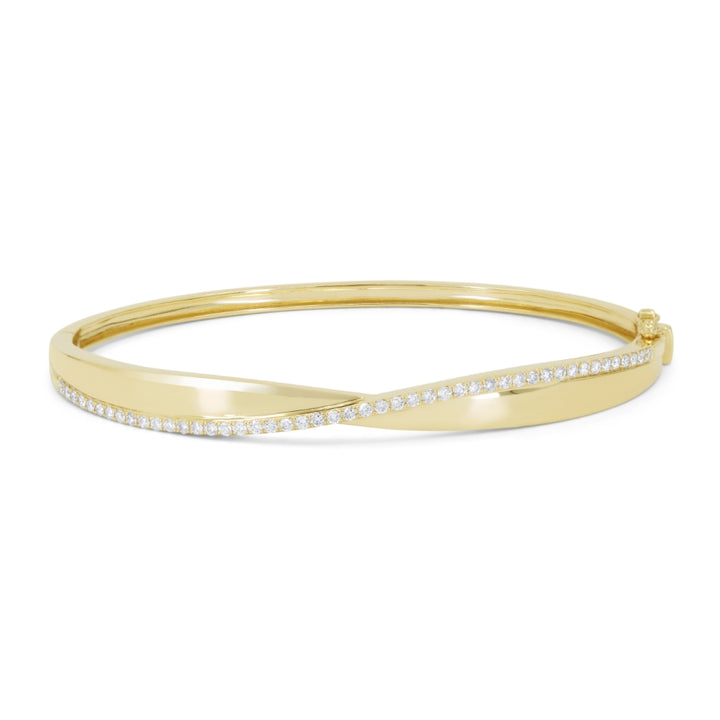 Beautiful Hand Crafted 14K Yellow Gold White Diamond Milano Collection Bangle