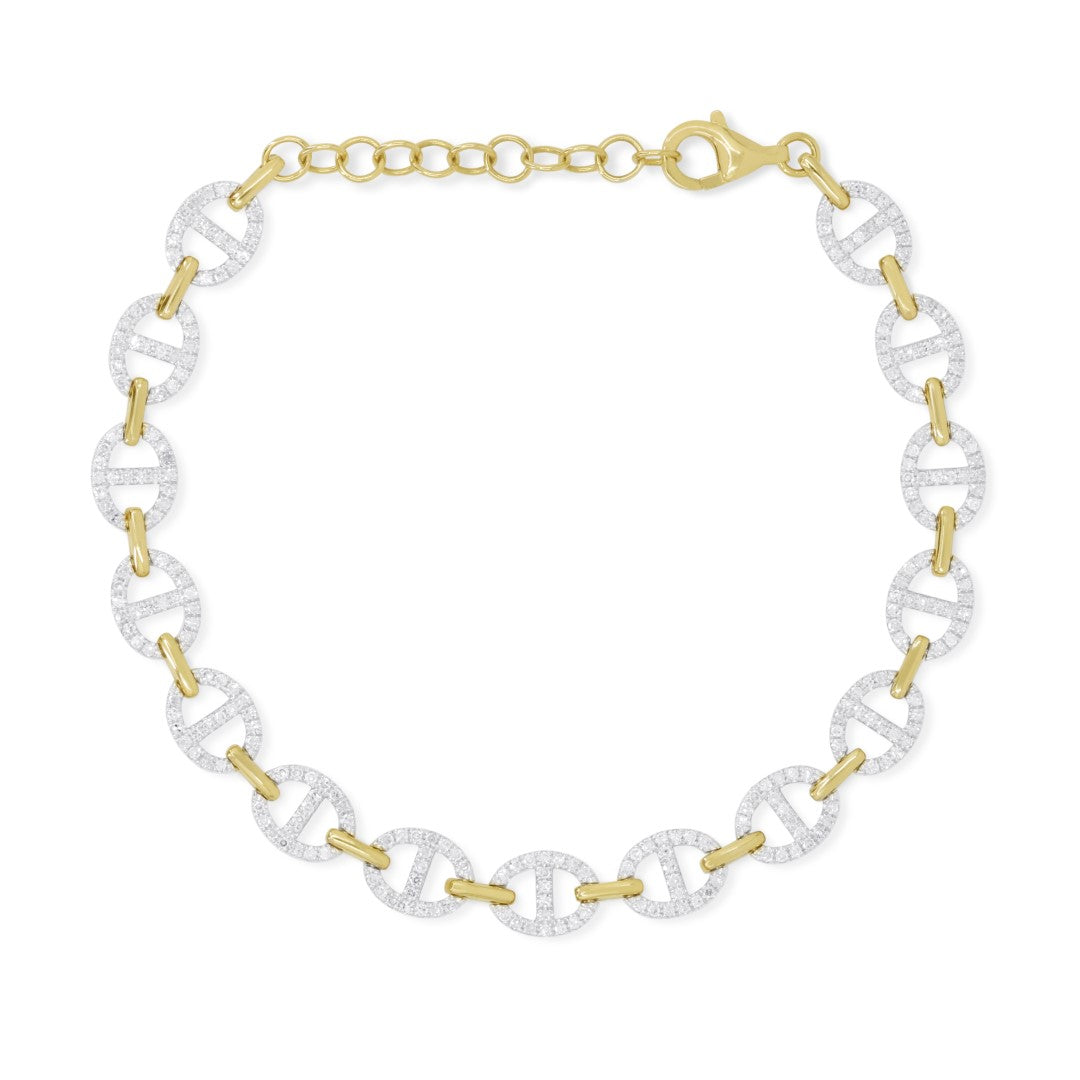 Beautiful Hand Crafted 14K Two Tone Gold White Diamond Milano Collection Bracelet