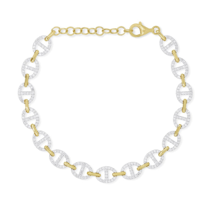 Beautiful Hand Crafted 14K Two Tone Gold White Diamond Milano Collection Bracelet