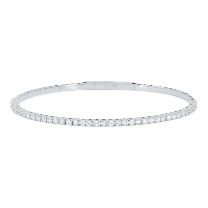 Beautiful Hand Crafted 14K White Gold White Diamond Milano Collection Bangle