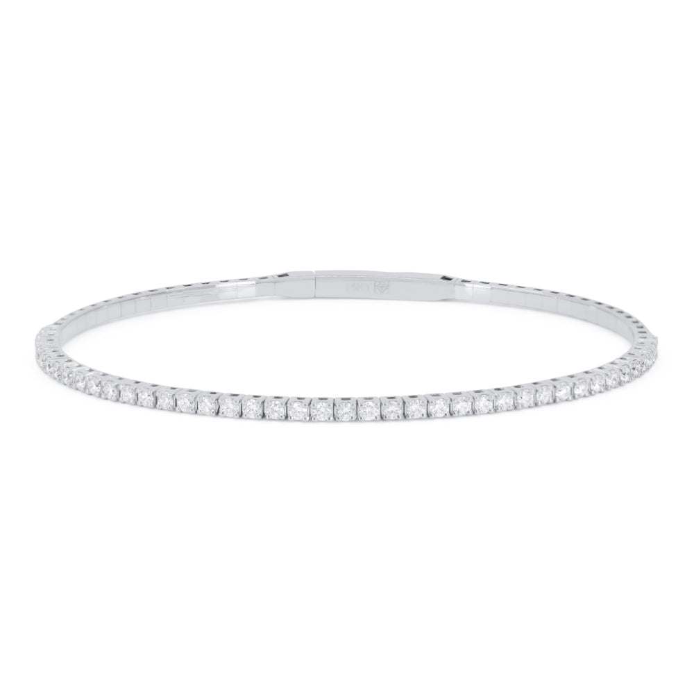 Beautiful Hand Crafted 14K White Gold White Diamond Milano Collection Bangle