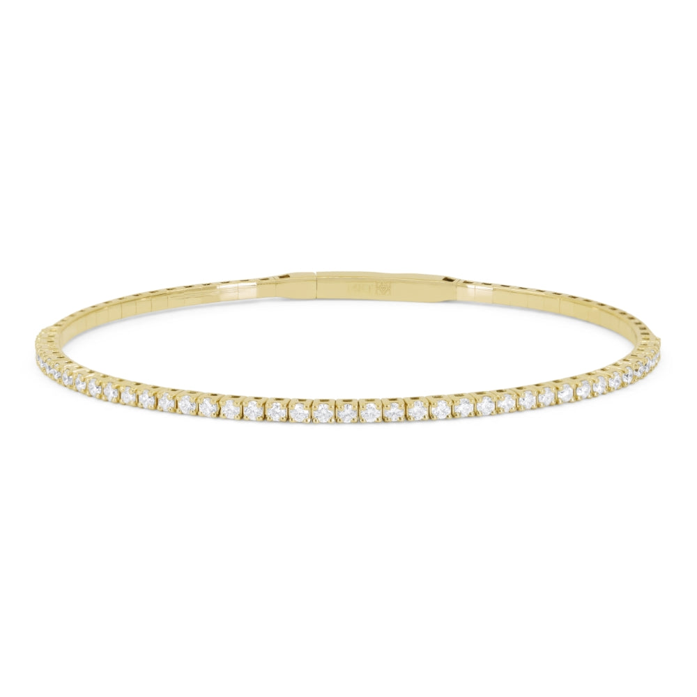 Beautiful Hand Crafted 14K Yellow Gold White Diamond Milano Collection Bangle