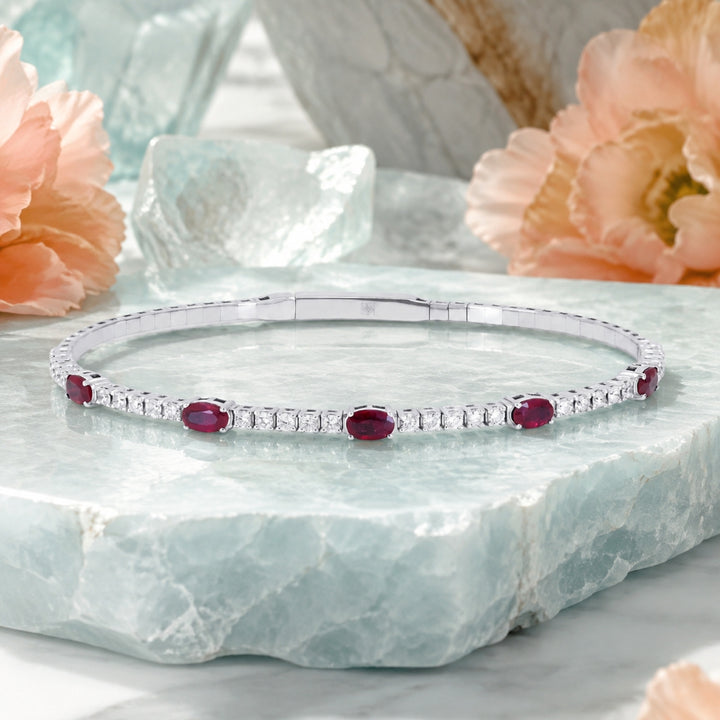 B1268 - 14K White Gold Emerald, Ruby & Sapphire Bangle