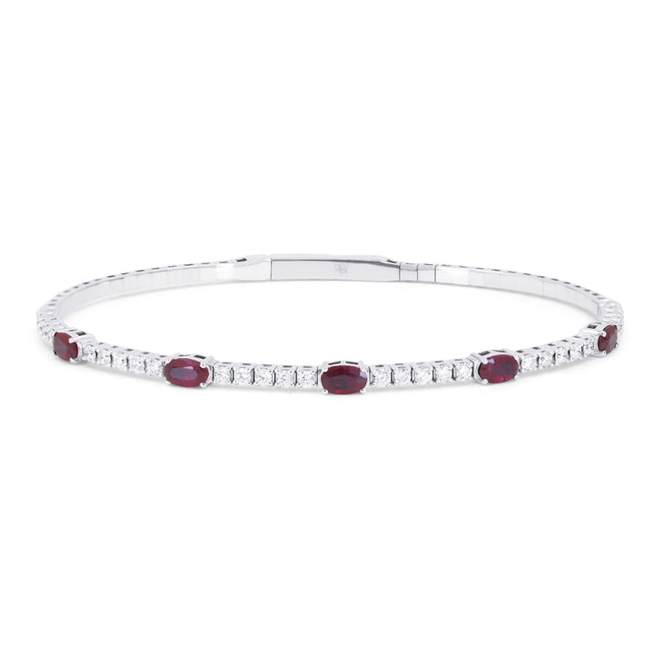 Beautiful Hand Crafted 14K White Gold 3X5MM Ruby And Diamond Arianna Collection Bangle