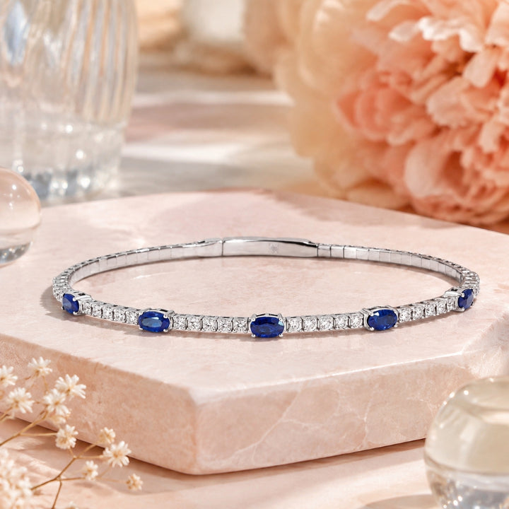 B1268 - 14K White Gold Emerald, Ruby & Sapphire Bangle