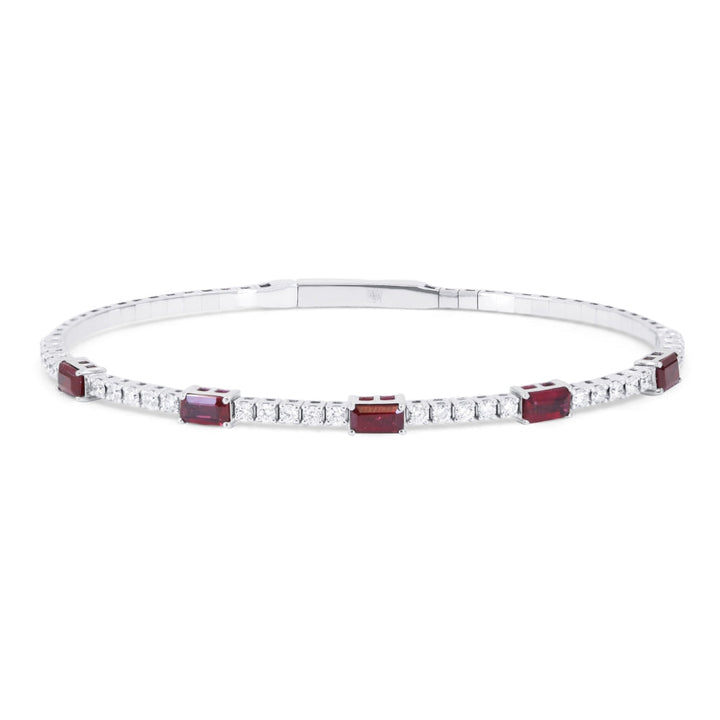 Beautiful Hand Crafted 14K White Gold 3X5MM Ruby And Diamond Arianna Collection Bangle
