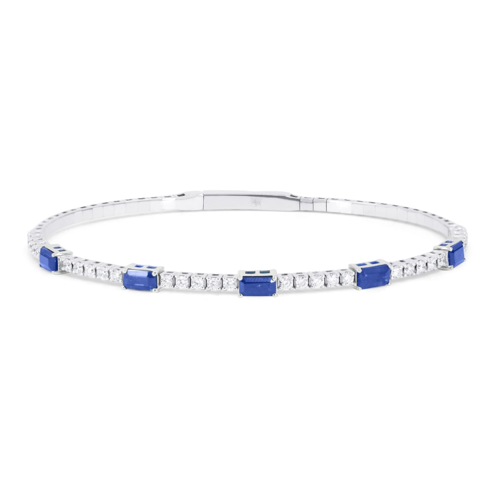 Beautiful Hand Crafted 14K White Gold 3X5MM Sapphire And Diamond Arianna Collection Bangle