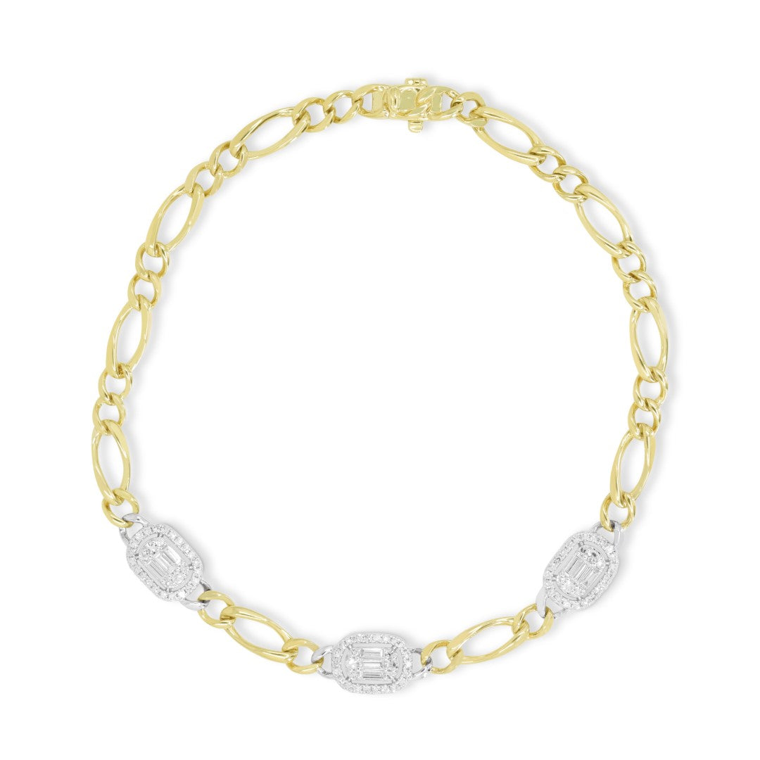 Beautiful Hand Crafted 14K Two Tone Gold White Diamond Milano Collection Bracelet