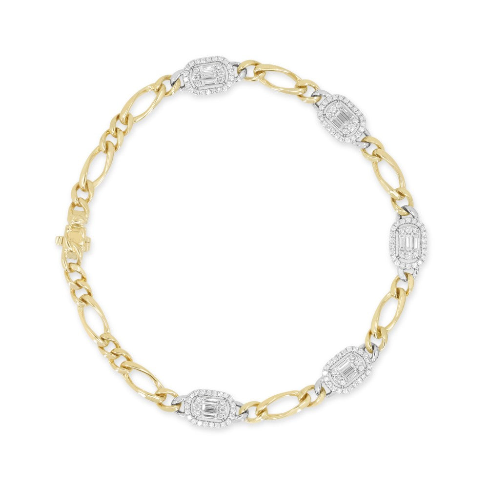 Beautiful Hand Crafted 14K Two Tone Gold White Diamond Milano Collection Bracelet