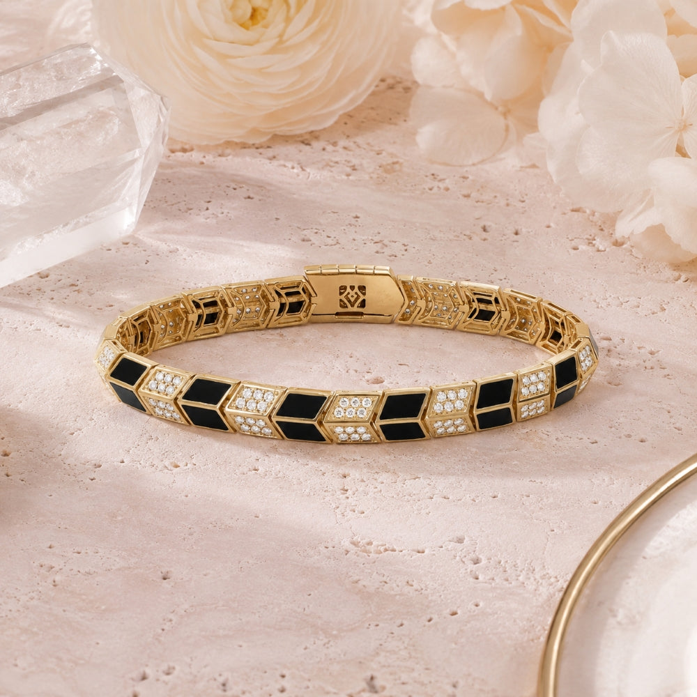 B1284 - 14K Yellow Gold Black Onyx Bracelet