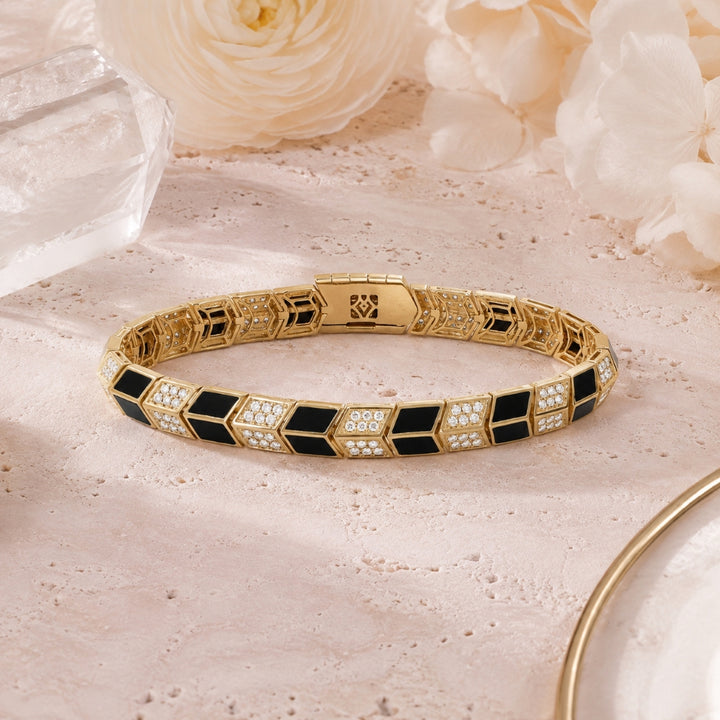 B1284 - 14K Yellow Gold Black Onyx Bracelet