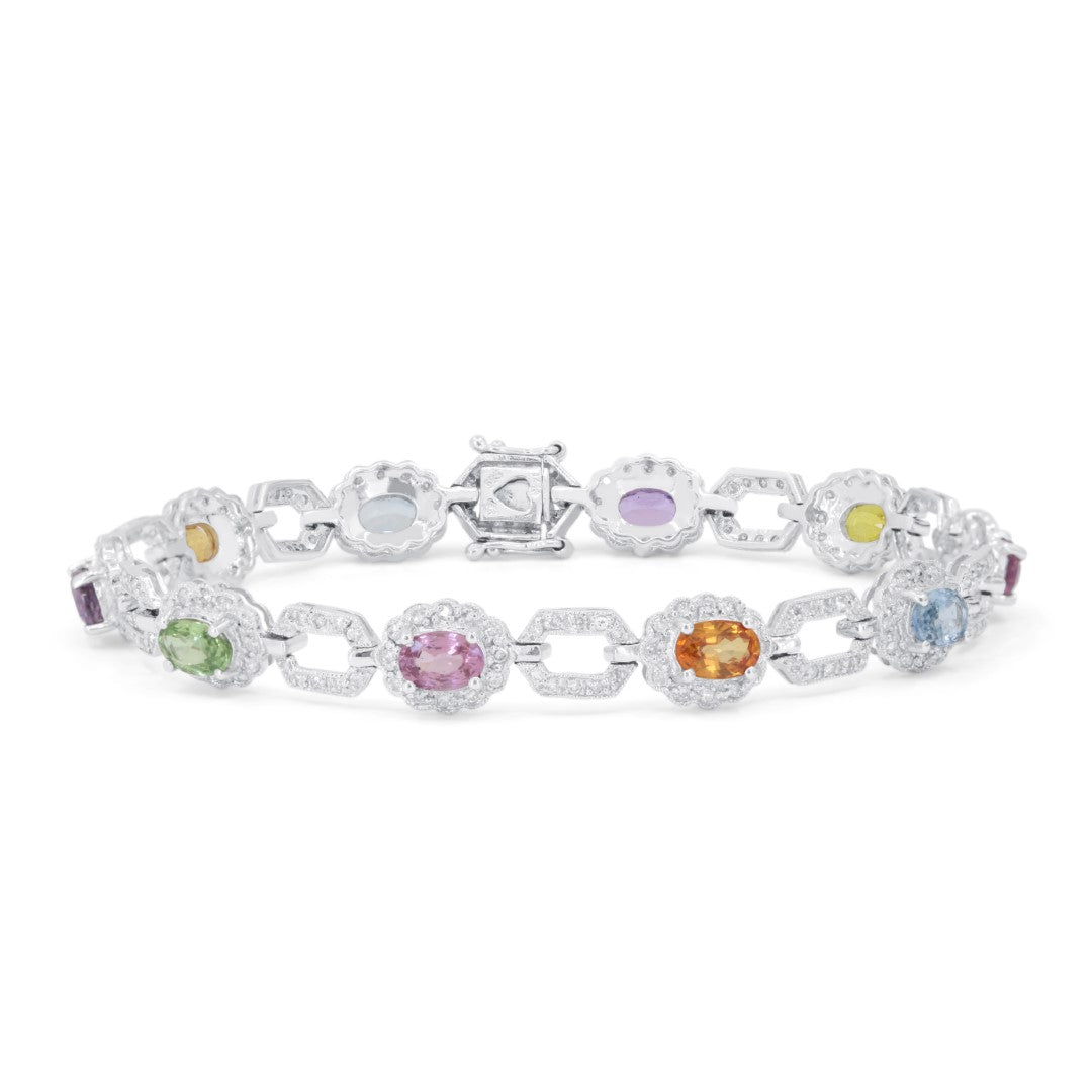 Beautiful Hand Crafted 14K White Gold  Sapphire And Diamond Eclectica Collection Bracelet