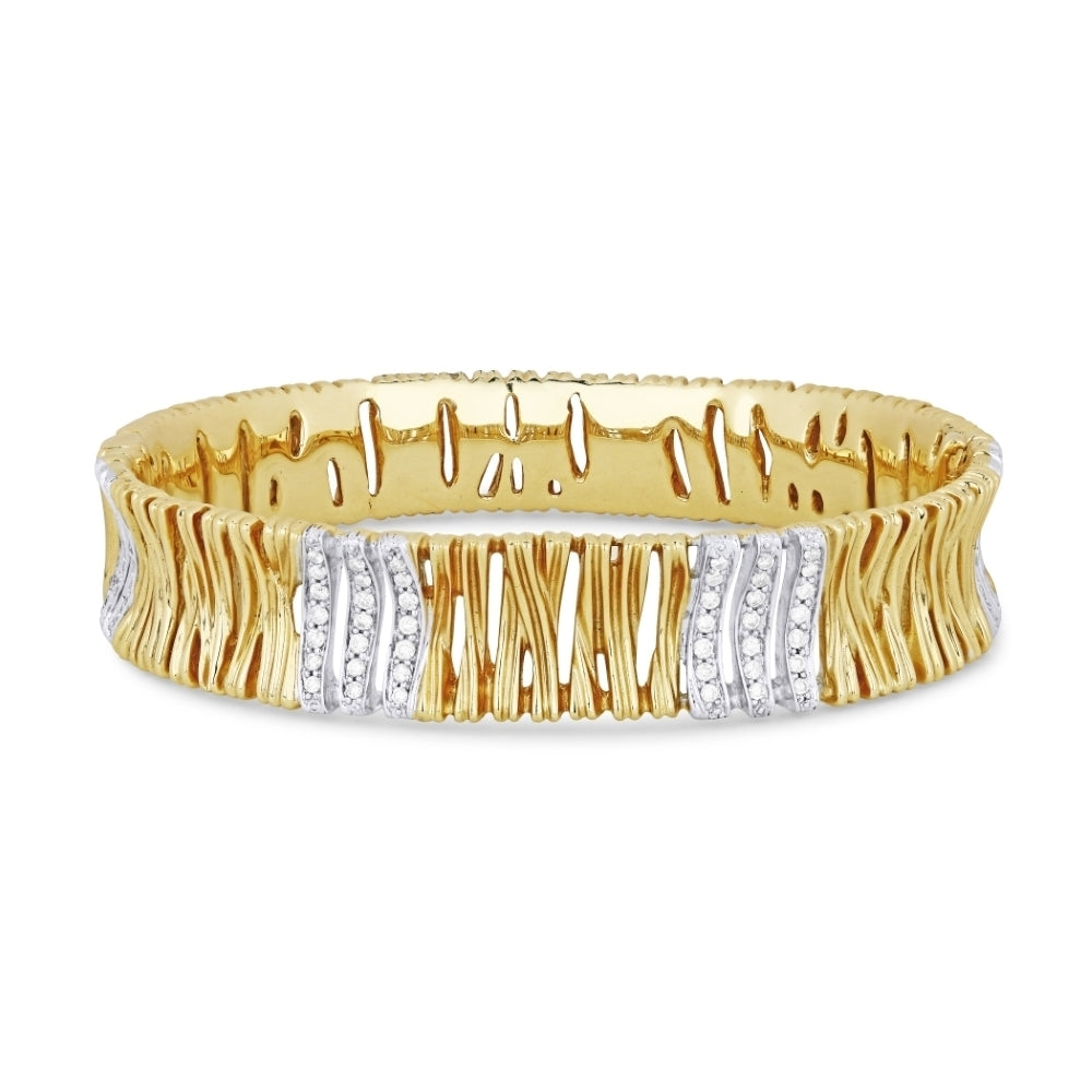Beautiful Hand Crafted 14K Yellow Gold White Diamond Aspen Collection Bangle