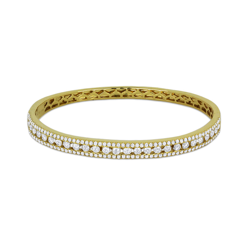 Beautiful Hand Crafted 18K Yellow Gold White Diamond Aspen Collection Bangle