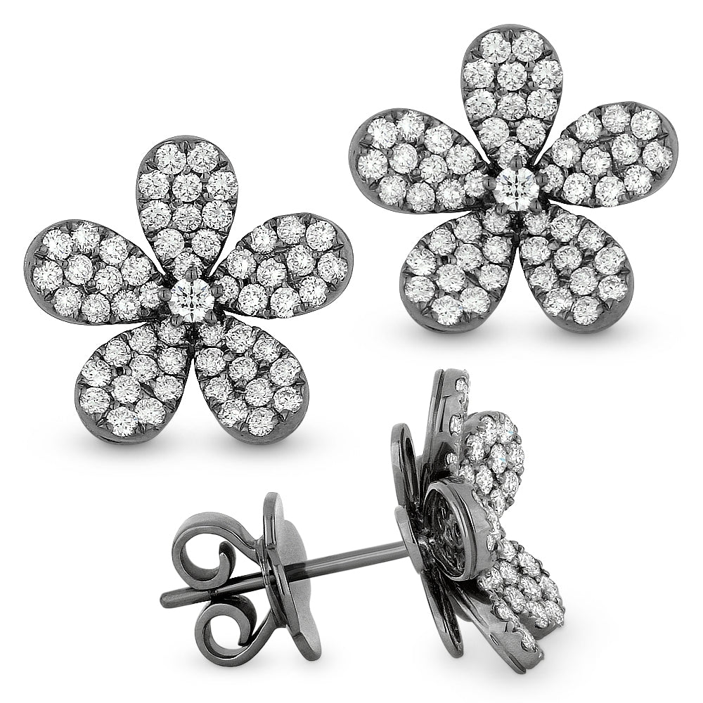 Beautiful Hand Crafted 14K White Gold White Diamond Milano Collection Stud Earrings With A Push Back Closure