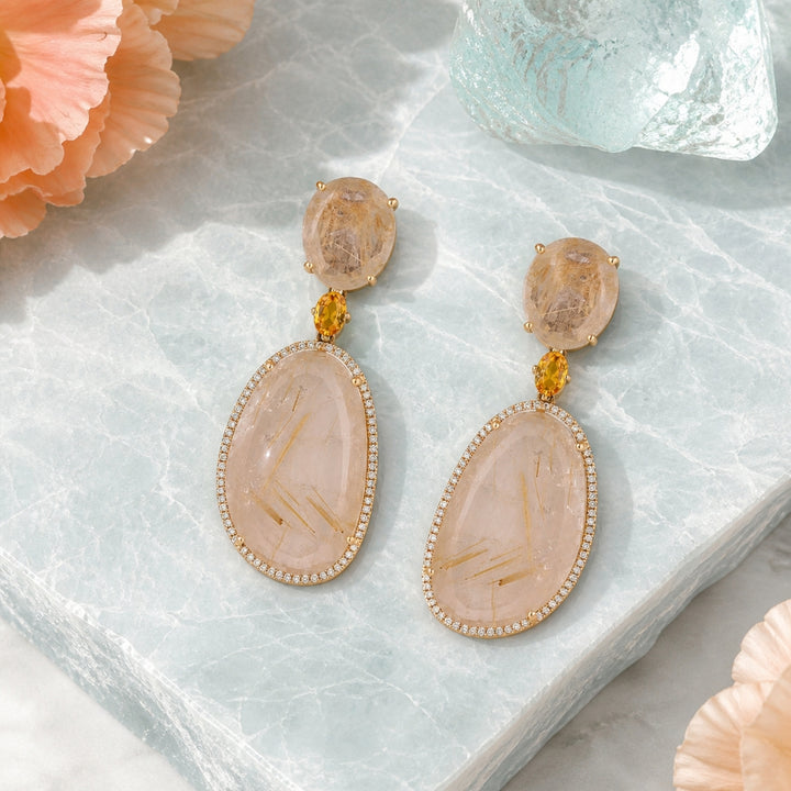 DE10210 - 14K Yellow Gold Rose Quartz Drop Earrings