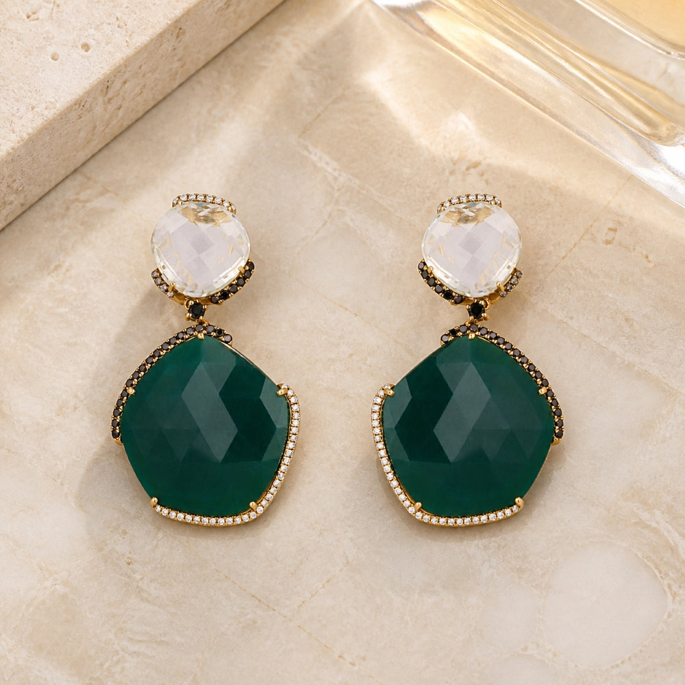 DE10240 - 14K Gold Red Agate & Green Agate Drop Earrings