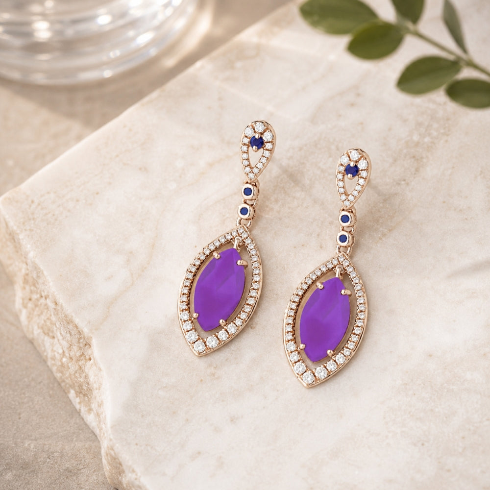 DE10260 - 14K Rose Gold Purple Jade Drop Earrings