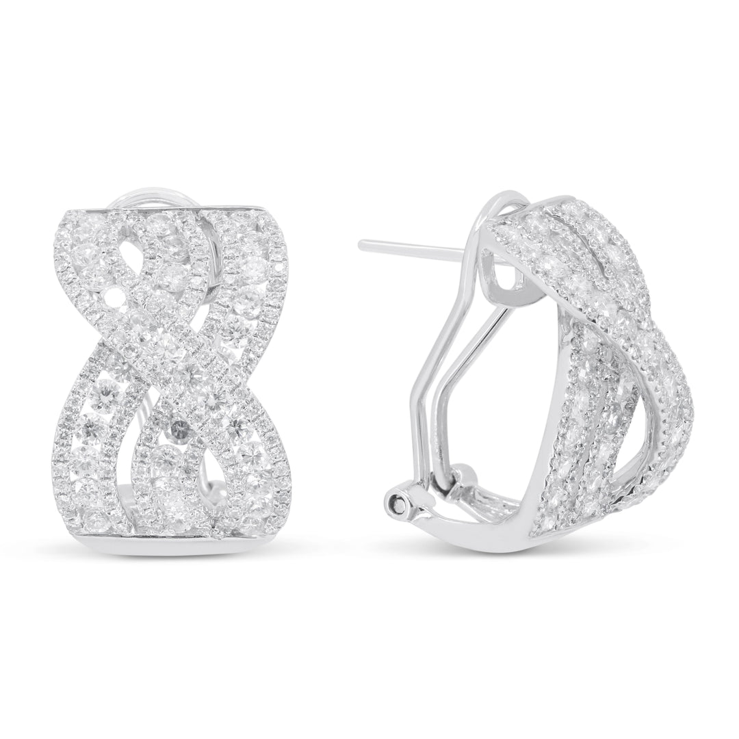 Beautiful Hand Crafted 18K White Gold White Diamond Aspen Collection Hoop Earrings With A Omega Back Closure