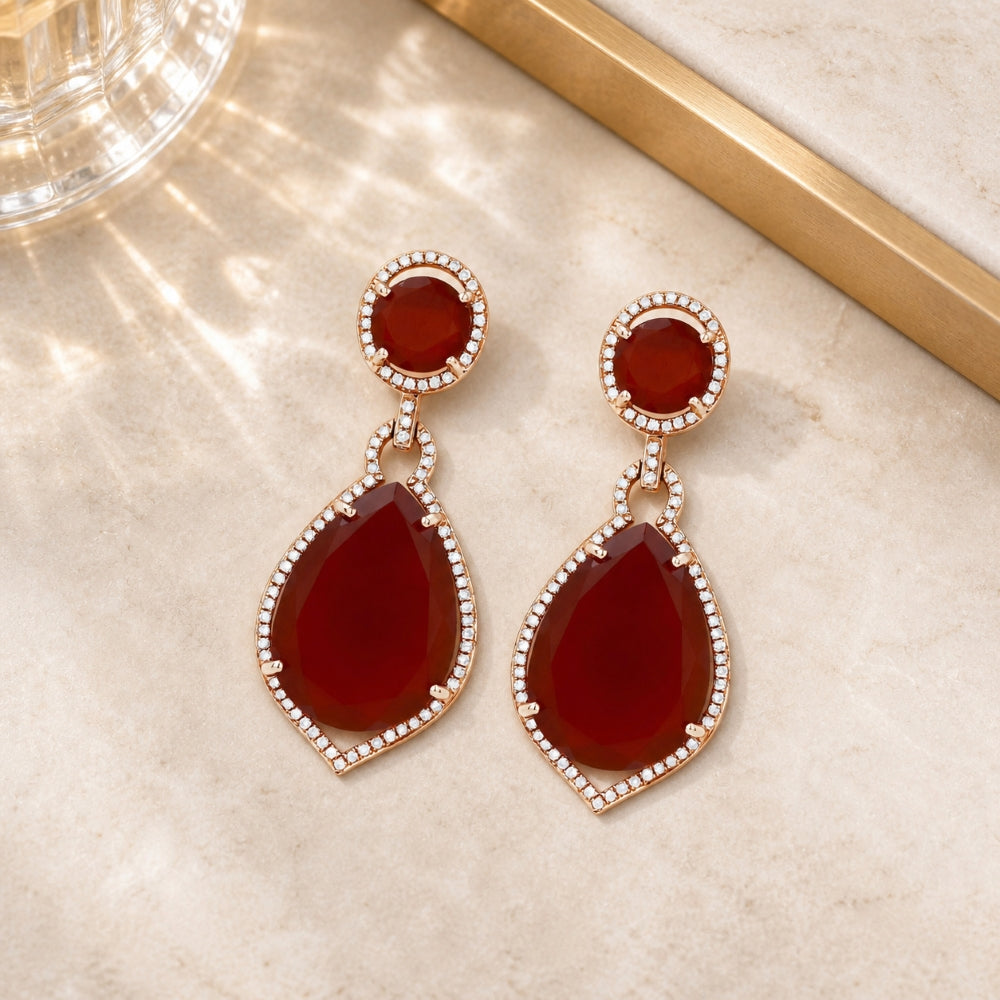 DE10364 - 14K Rose Gold Red Agate Drop Earrings