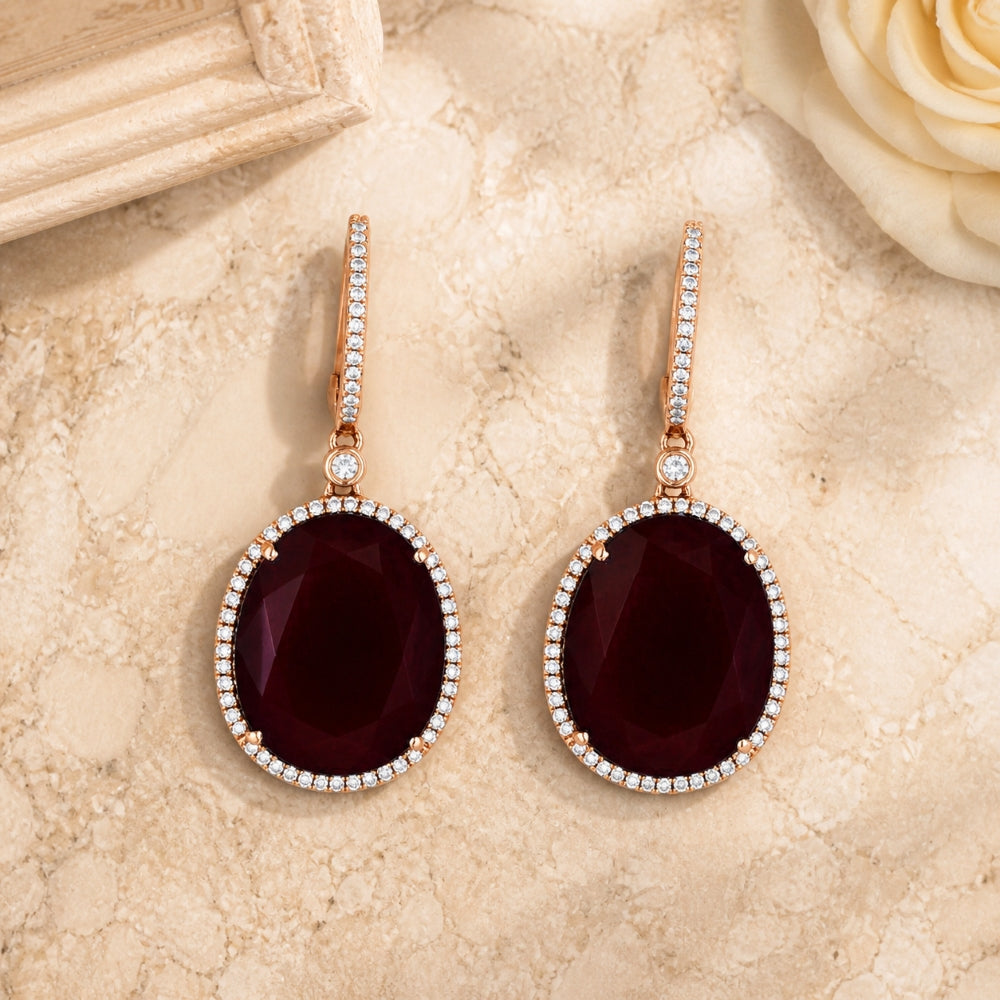 DE10378 - 14K Rose Gold Red Agate & Smokey Topaz Drop Earrings