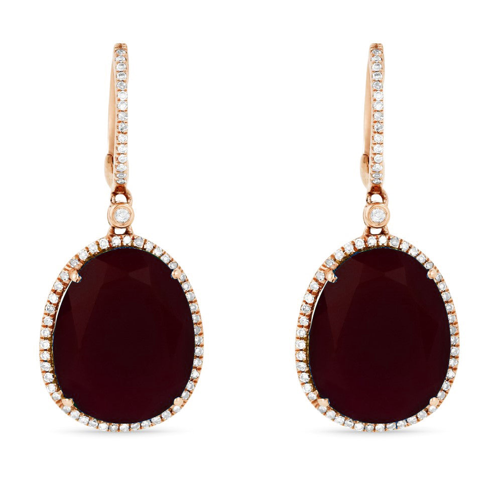 Beautiful Hand Crafted 14K Rose Gold  Red Agate And Diamond Eclectica Collection Drop Dangle Earrings With A Lever Back Closure