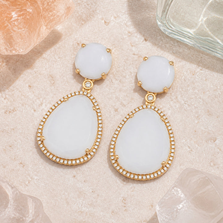 DE10381 - 14K Gold Blue Agate, Chalcedony & Smokey Topaz Drop Earrings