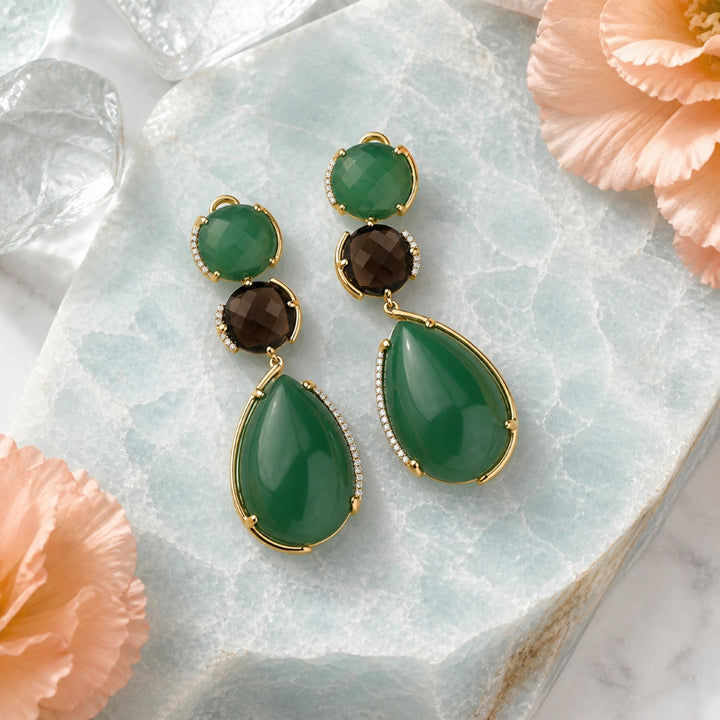 DE10403 - 14K Yellow Gold Green Agate Drop Earrings