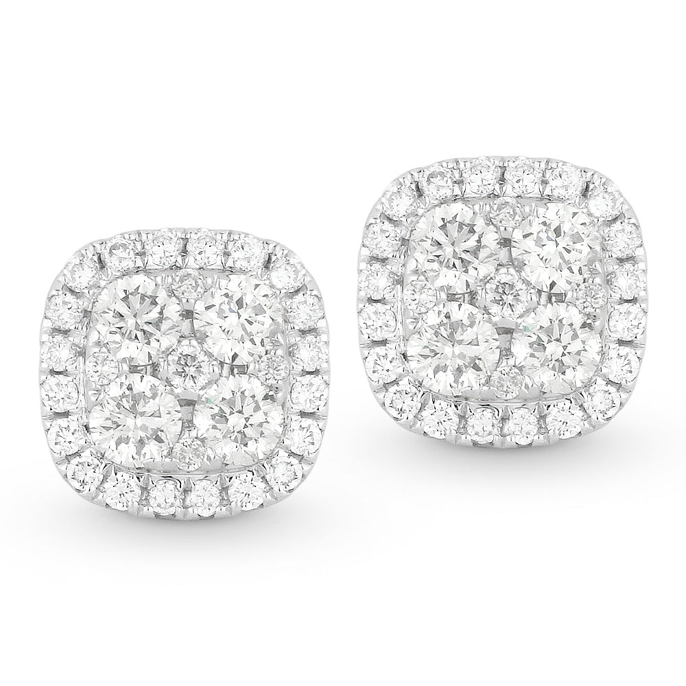 Beautiful Hand Crafted 18K White Gold White Diamond Lumina Collection Stud Earrings With A Push Back Closure